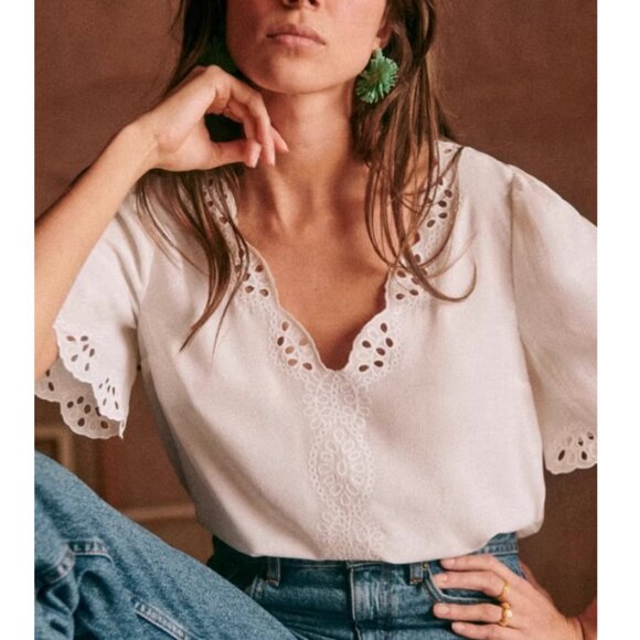 BEST Sezane Francia Silk Blouse Top Ecru Ivory Cream Lighr Beige French FR34/US2 - Picture 1 of 9